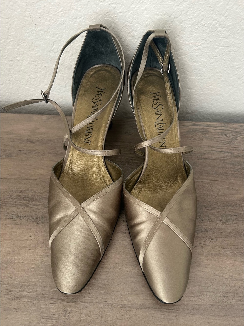 Vintage Yves Saint Laurent YSL Old Money Satin Strappy Slingback Heels 6.5 M